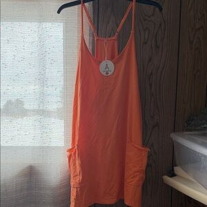 Orange Sleeveless Romper with Pockets